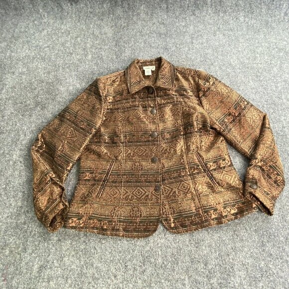 Coldwater Creek Jacket‎ Women’s L Brown Copper Woven Tapestry Aztec Southwestern - Picture 1 of 12